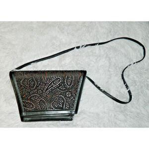 ROBERTO VASCON Purse Crossbody Vintage 80's Black Brown Leather Flap Retro Artsy